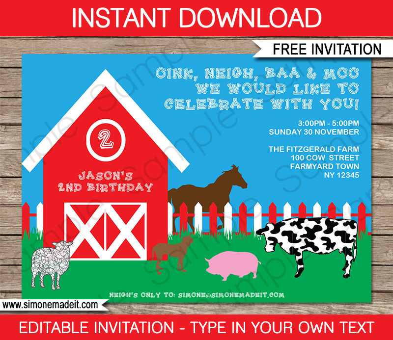 FREE Printable Barnyard Farm Invitation Template