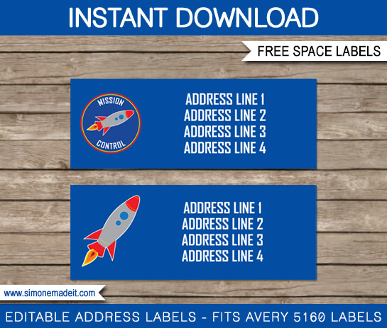 FREE Space Party Editable Address Labels