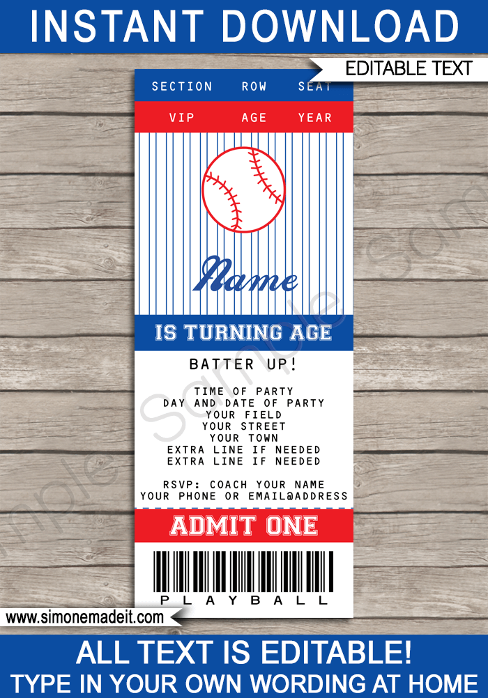 Baseball Ticket Invitation Template Baseball Invitations