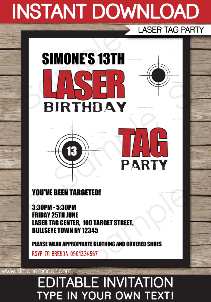 Laser Tag Party Invitations Birthday Party