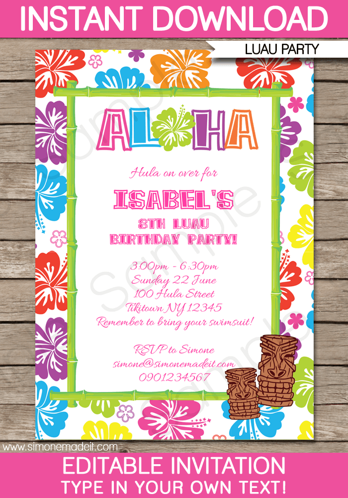 Luau Party Invitations Template Luau Invitations Luau Party Invitations Template Luau Invitations