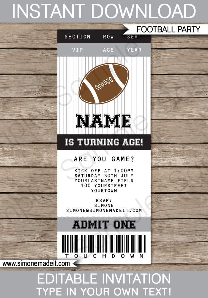 black-and-gray-silver-football-party-ticket-invitation-template