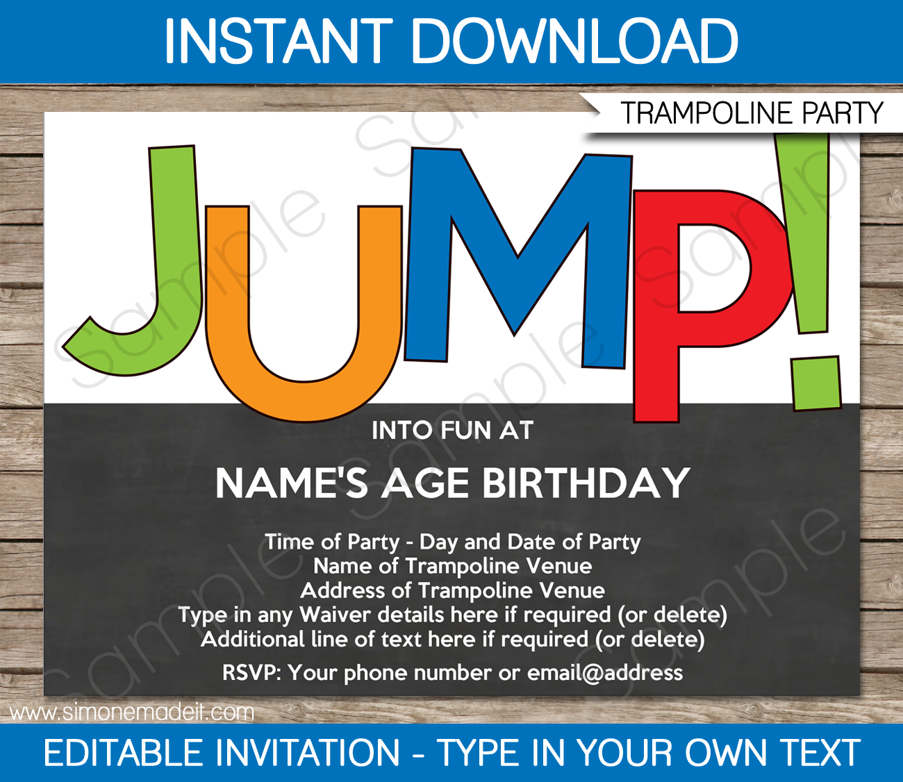 Trampoline Party Invitations Birthday Party Template