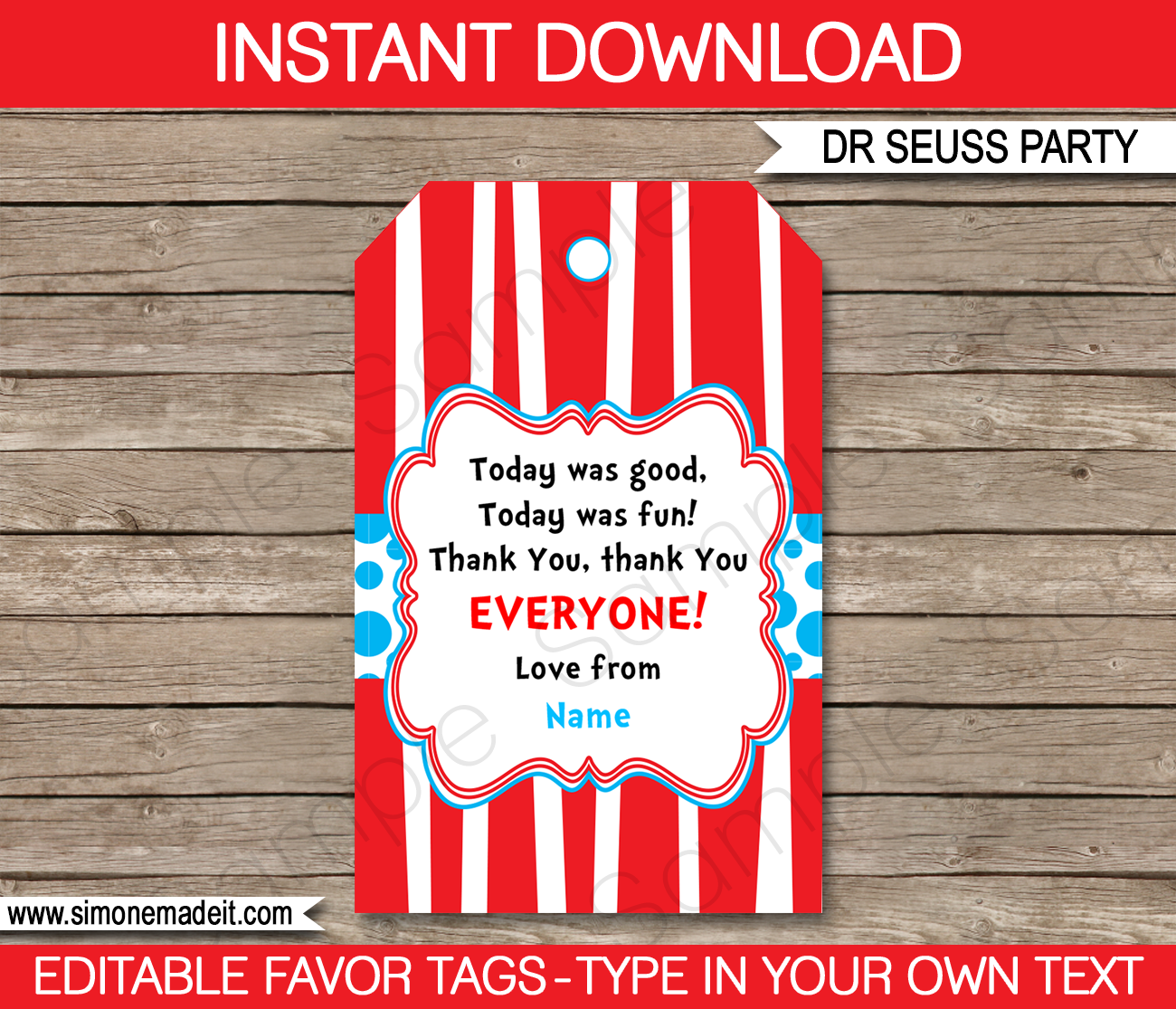 Dr Seuss Party Favor Tags Thank You Tags Birthday Party