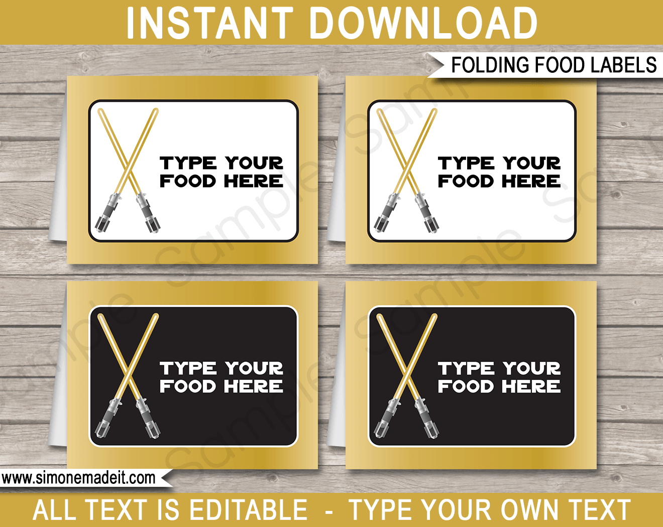 Gold Star Wars Food Labels Place Cards Birthday Party