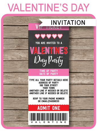 Valentine's Day Ticket Invitations Template | Chalkboard ...