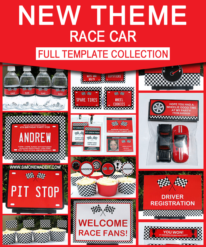Race Car Birthday Party Printables - Editable Templates