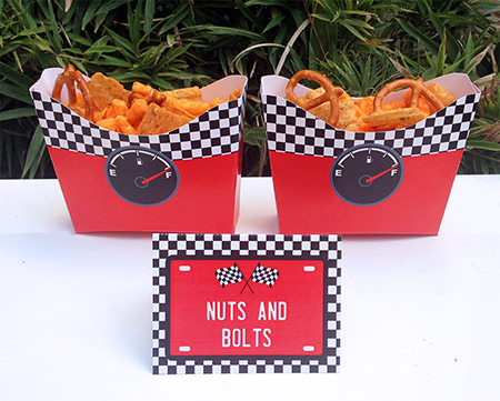 race car party nuts and bolts snacks | printable template