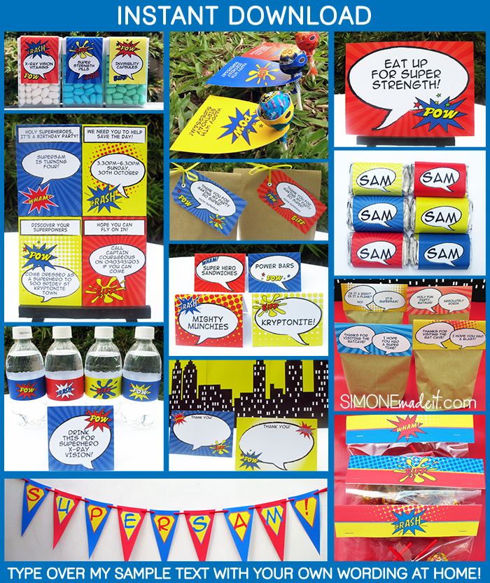 Superhero Birthday Party Invitations & Decorations | Printable Theme Templates