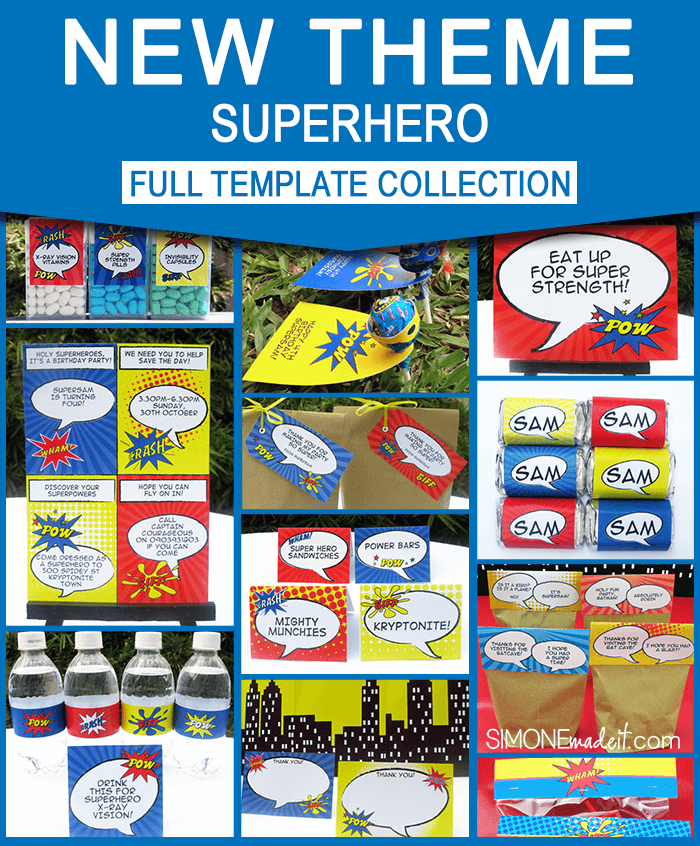 Superhero Birthday Party Printables - Editable Templates
