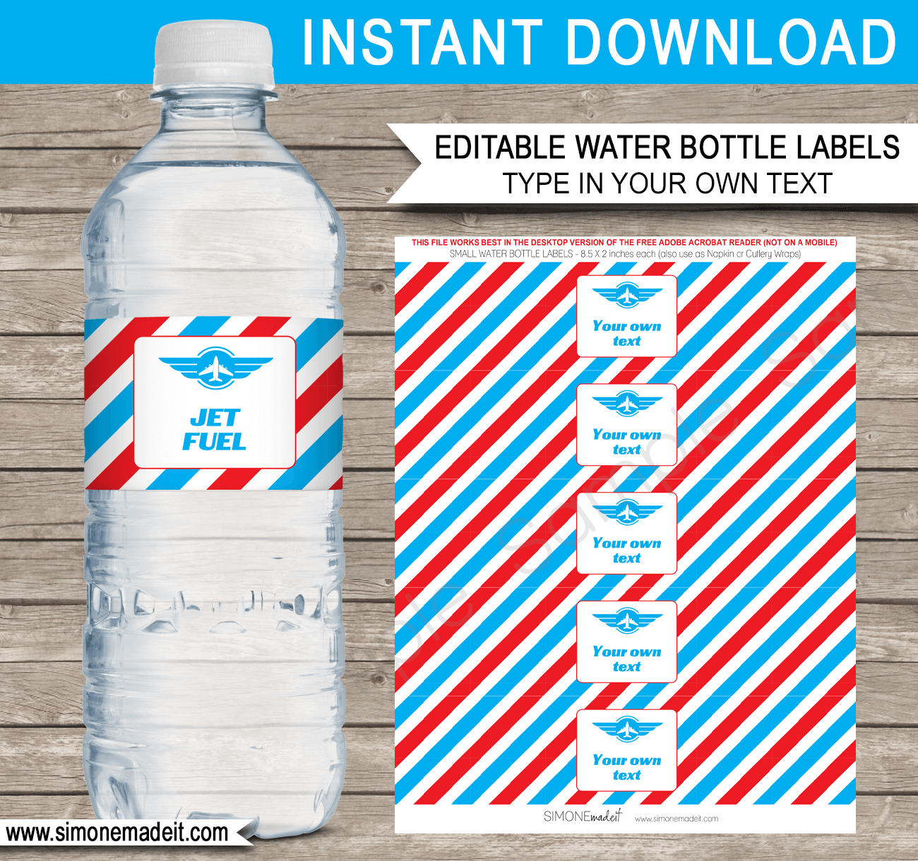 Airplane party water bottle labels printable template | DIY Top Gun theme party decorations