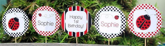 Ladybug birthday party cupcake toppers