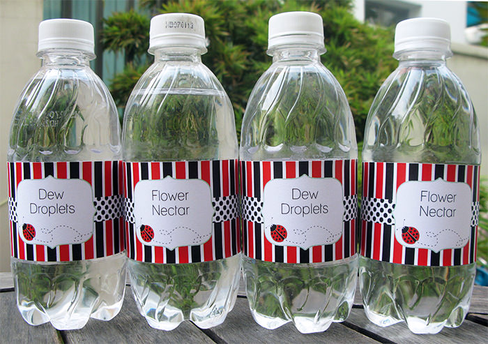 Ladybug birthday party water bottle labels