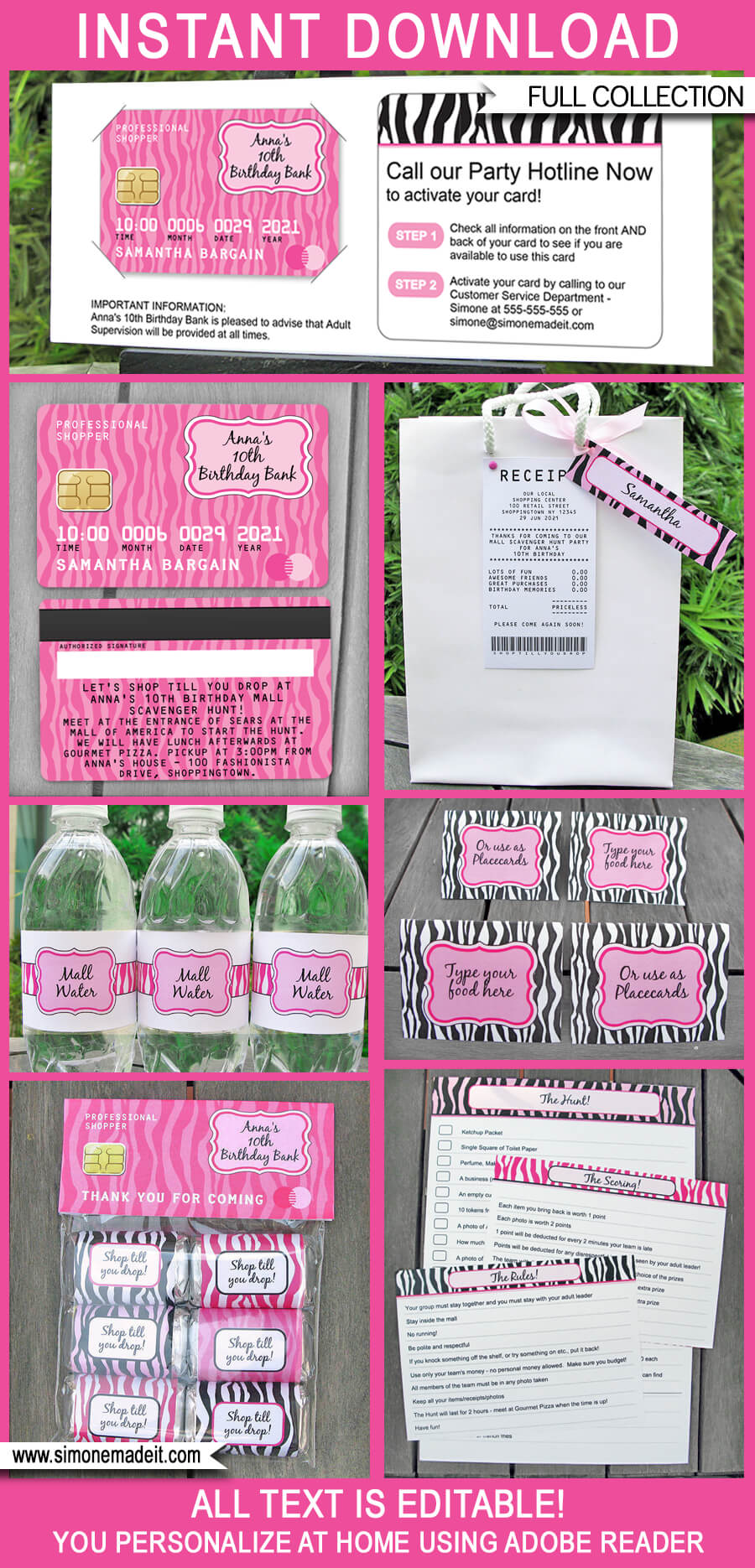 Mall Scavenger Hunt Party Printables, Invitations & Decorations | Shopping Party | Credit Card Invitation |  Editable Birthday Party Theme Templates | INSTANT DOWNLOAD $12.50 via SIMONEmadeit.com