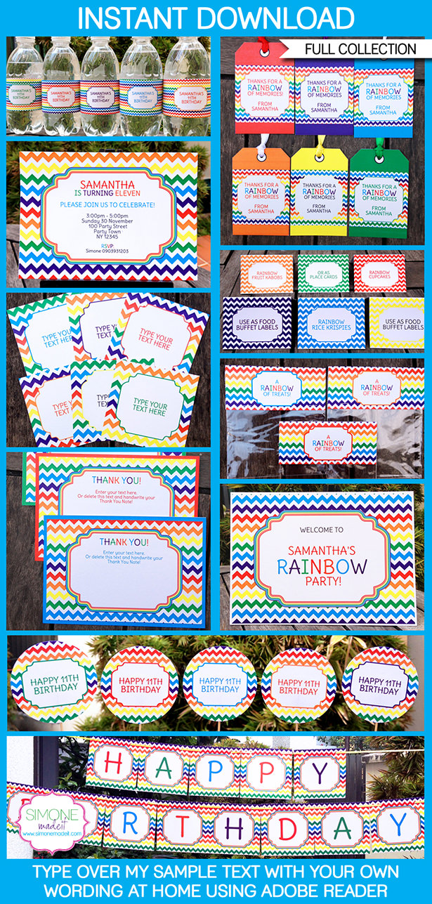 rainbow party printables invitations decorations winter birthday invitations