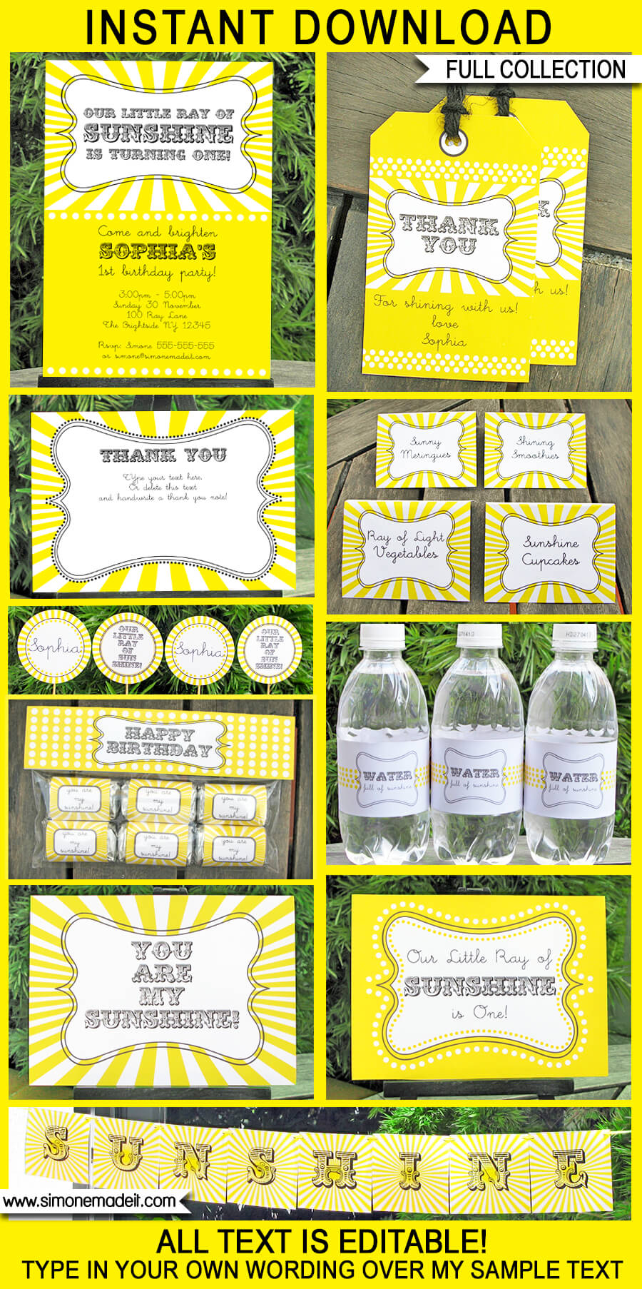 You are my Sunshine Party Printables, Invitations & Decorations Templates | DIY Birthday Theme with Editable Text | INSTANT DOWNLOAD $12.50 via SIMONEmadeit.com