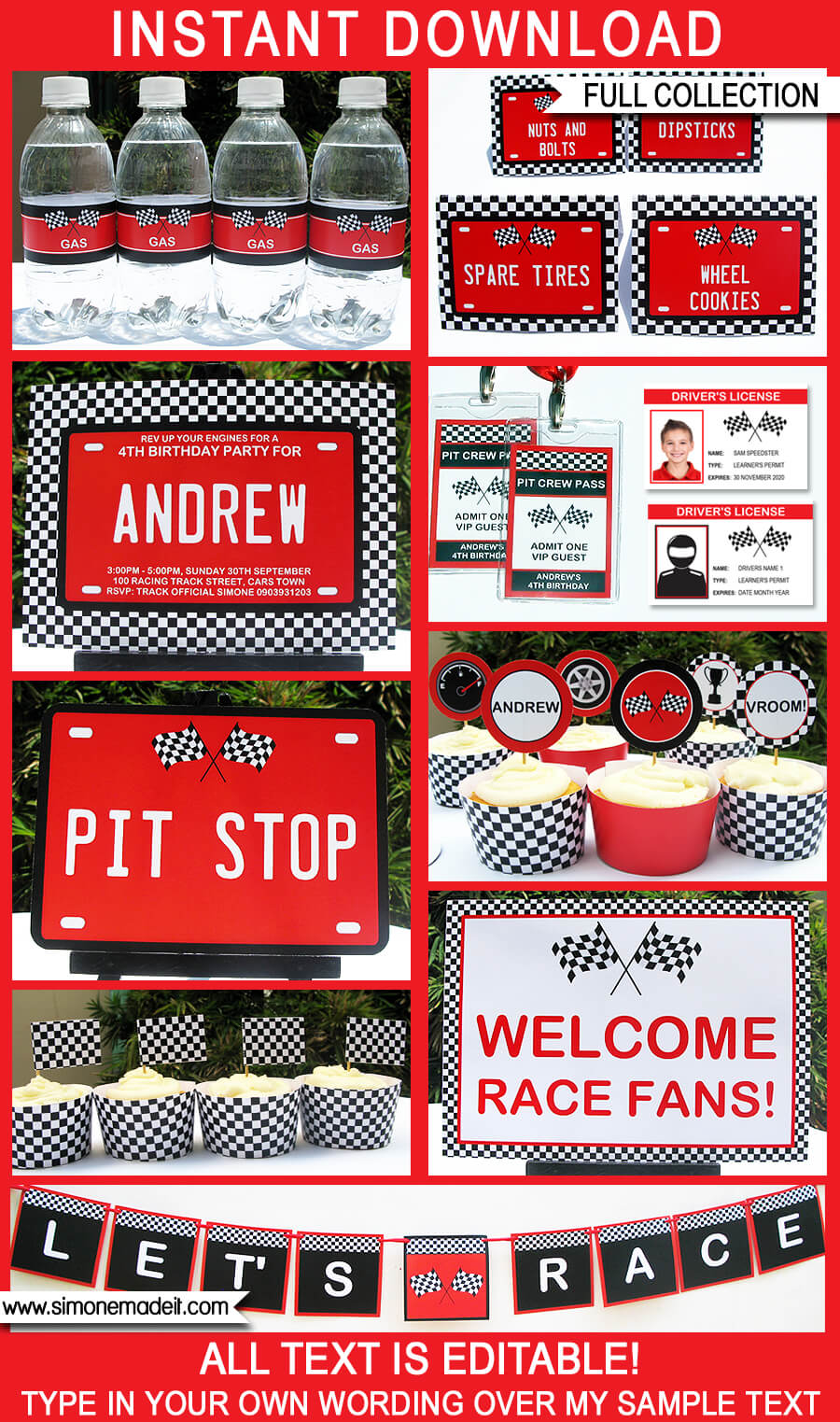 Race Car Party Printables, Invitations & Decorations – red Throughout Cars Birthday Banner Template