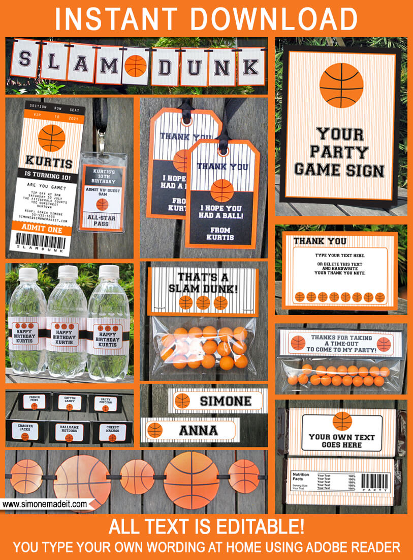 Basketball Party Printables, Invitations & Decorations | Birthday Party | March Madness | Editable Theme Templates | INSTANT DOWNLOAD $12.50 via SIMONEmadeit.com