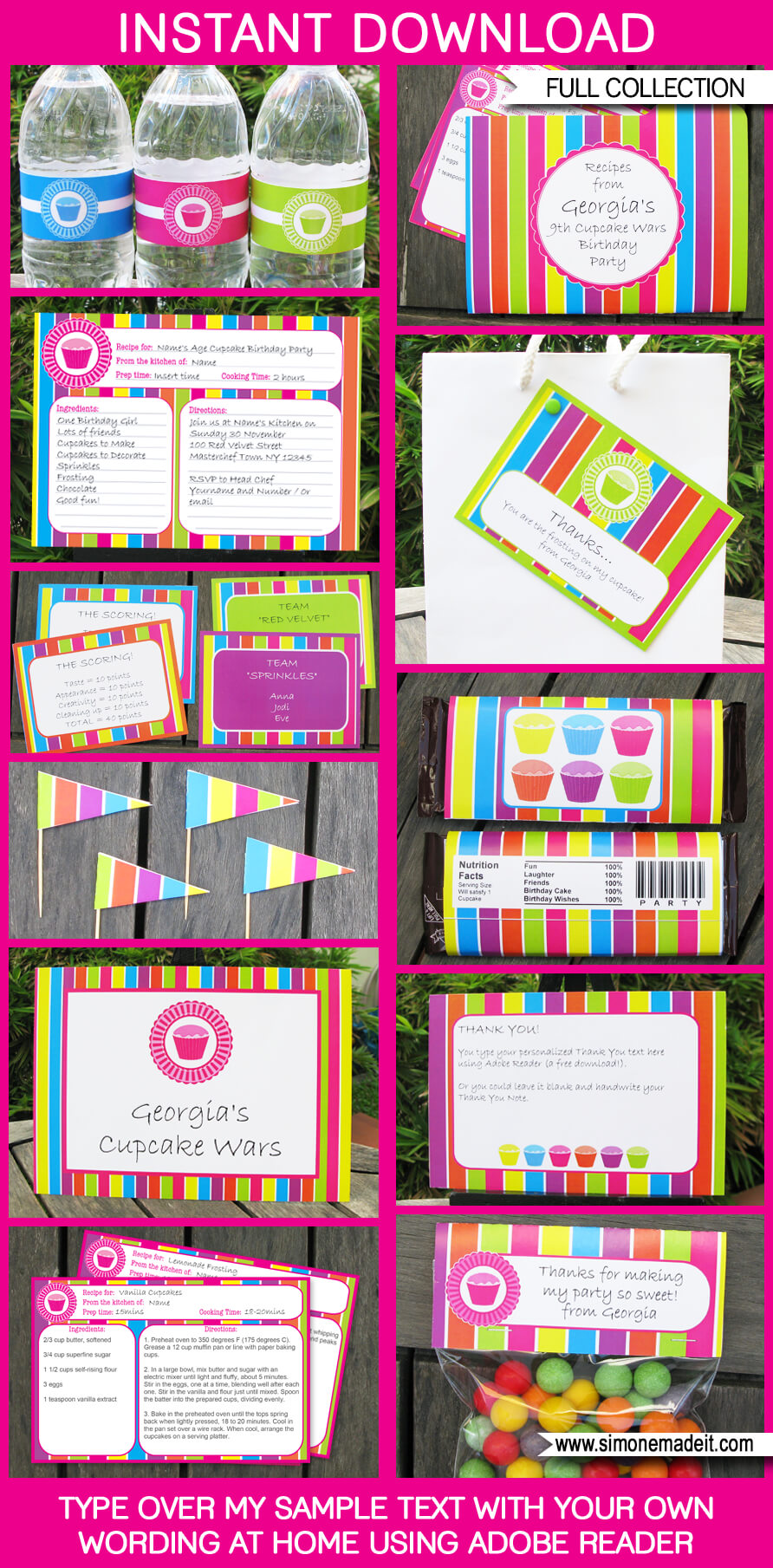 Cupcake Party Printables, Invitations & Decorations | Editable Birthday Party Theme Templates | INSTANT DOWNLOAD $12.50 via SIMONEmadeit.com