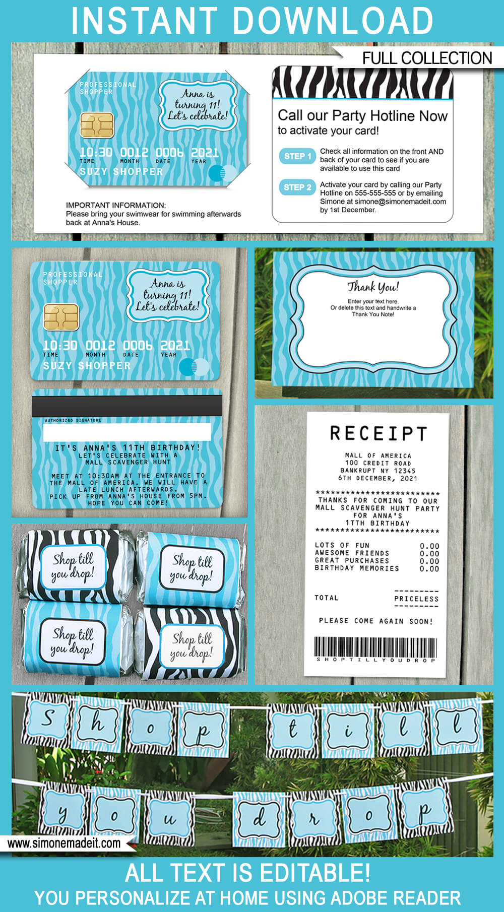 Mall Scavenger Hunt Party Printables, Invitations & Decorations | Shopping Party | Editable Birthday Party Theme Templates | INSTANT DOWNLOAD $12.50 via SIMONEmadeit.com