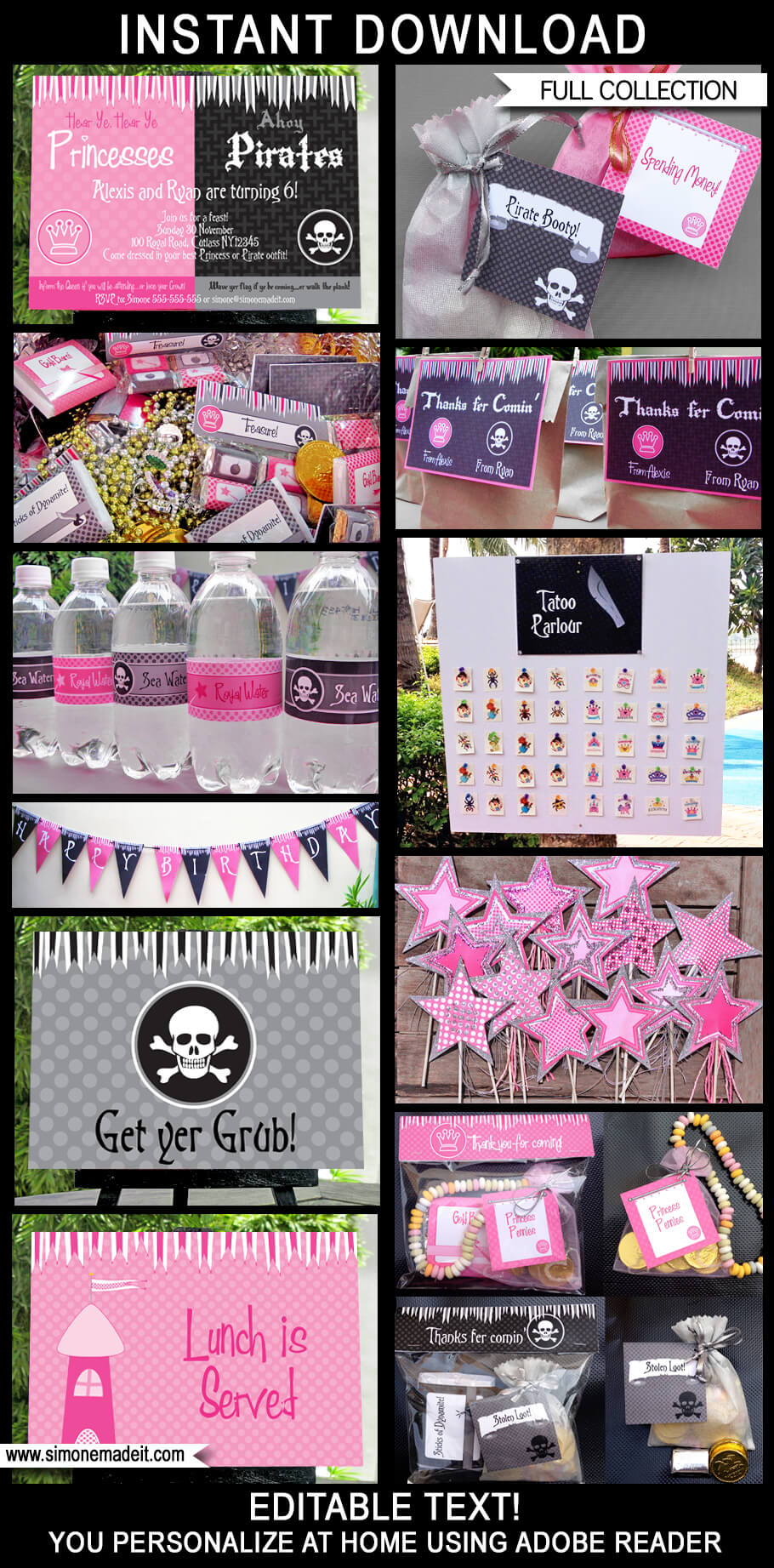 Pirate and Princess Party Printables, Invitations & Decorations | Editable Birthday Party Theme Templates | INSTANT DOWNLOAD $12.50 via SIMONEmadeit.com