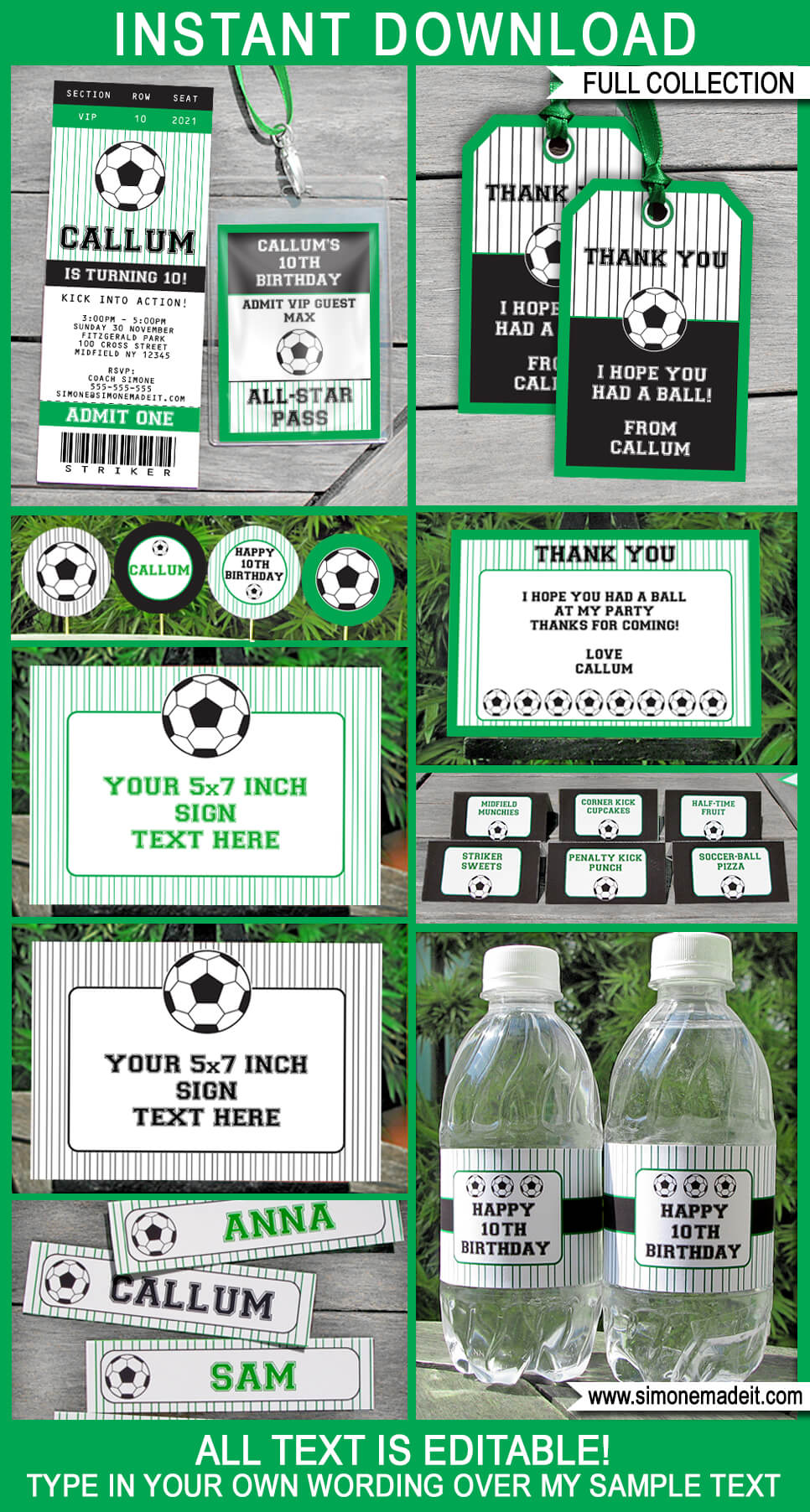 Soccer Party Printables, Invitations & Decorations Templates | DIY Editable Text | Birthday Party Theme | INSTANT DOWNLOAD $12.50 via SIMONEmadeit.com