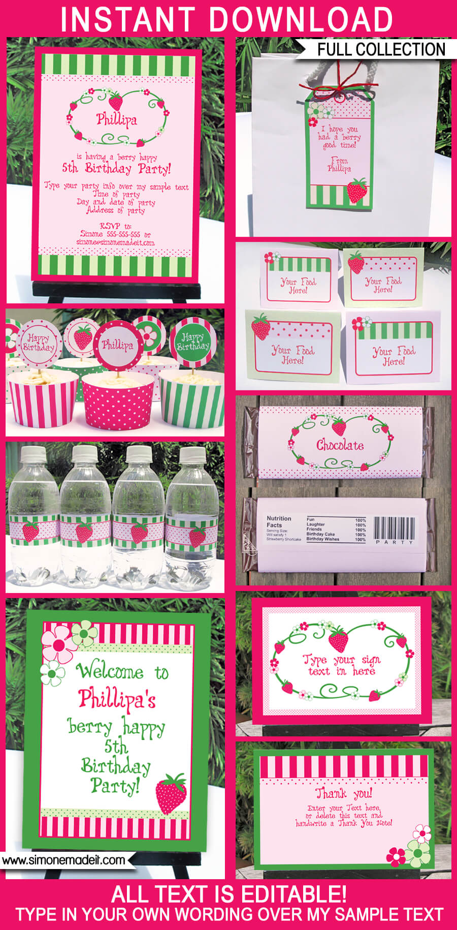 Strawberry Shortcake Party Printables, Invitations & Decorations Templates | Birthday Theme | Editable Text PDF | INSTANT DOWNLOAD $12.50 via SIMONEmadeit.com