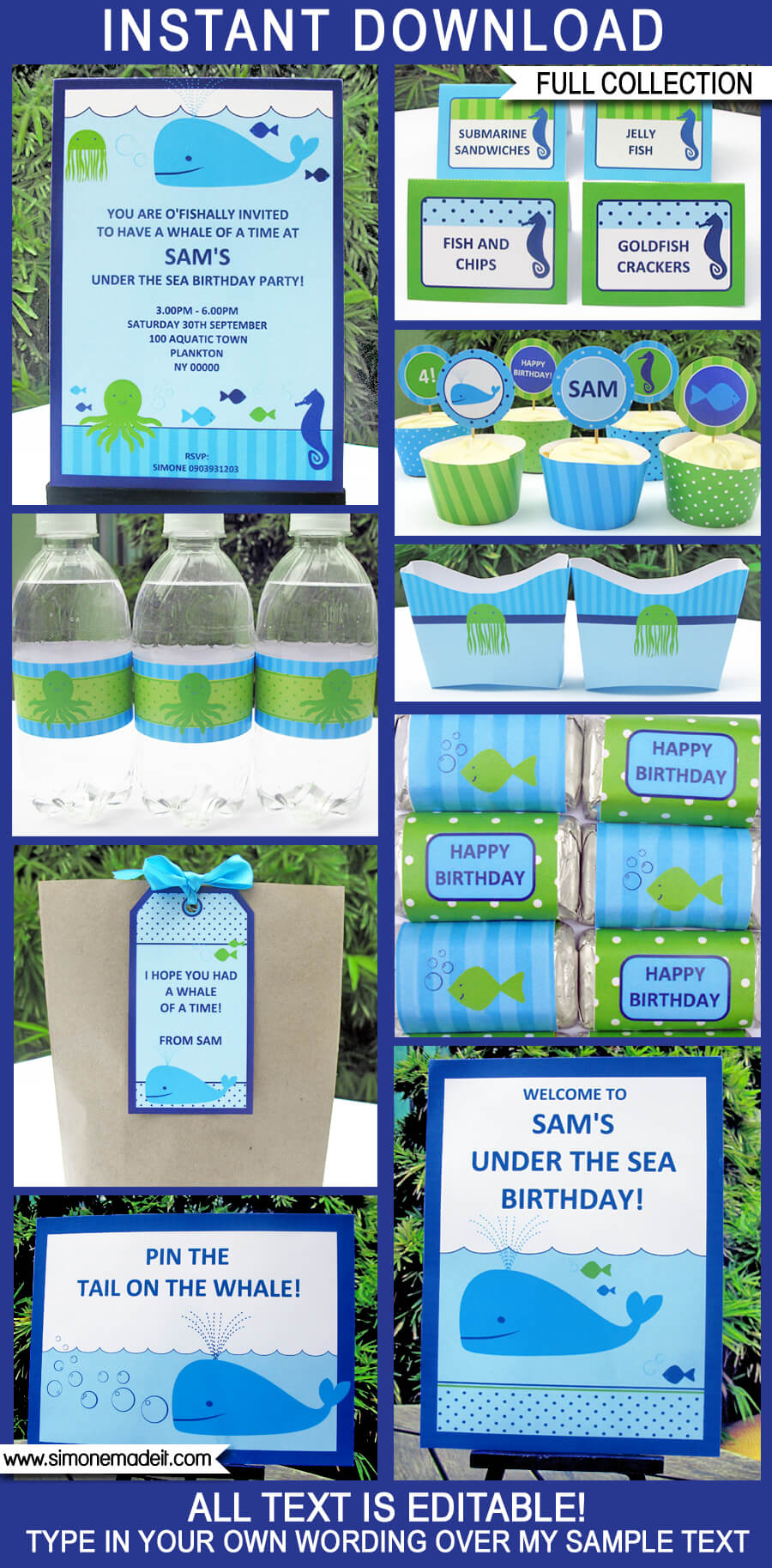 Under the Sea Party Printables, Invitations & Decorations | Editable Birthday Party Theme templates | INSTANT DOWNLOAD $12.50 via SIMONEmadeit.com