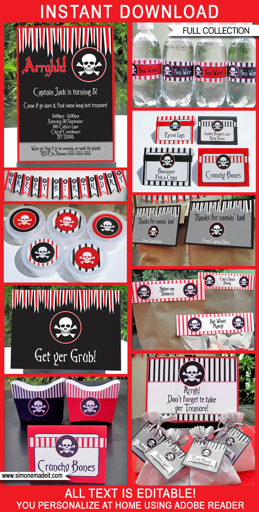 Pirate Party Printables, Invitations & Decorations | Editable Birthday Party Theme Templates | INSTANT DOWNLOAD $12.50 via SIMONEmadeit.com