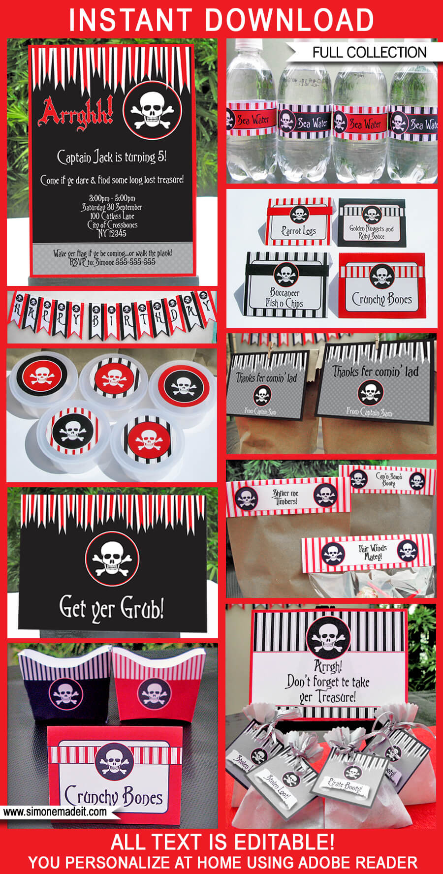 Pirate Party Printables, Invitations & Decorations - red & black