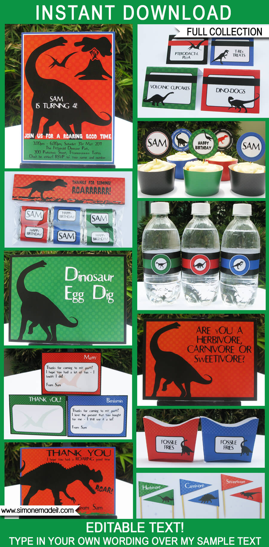 Dinosaur Birthday Party Printables, Invitations & Decorations | Editable Theme Templates | INSTANT DOWNLOAD $12.50 via SIMONEmadeit.com