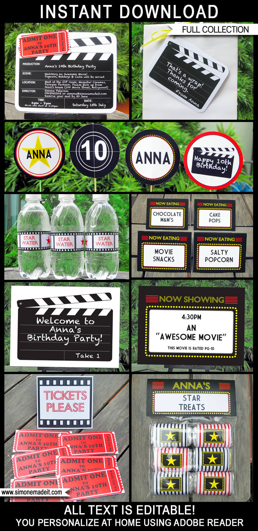 Movie Party Printables, Invitations & Decorations | Editable Birthday Party Theme Templates | INSTANT DOWNLOAD $12.50 via SIMONEmadeit.com
