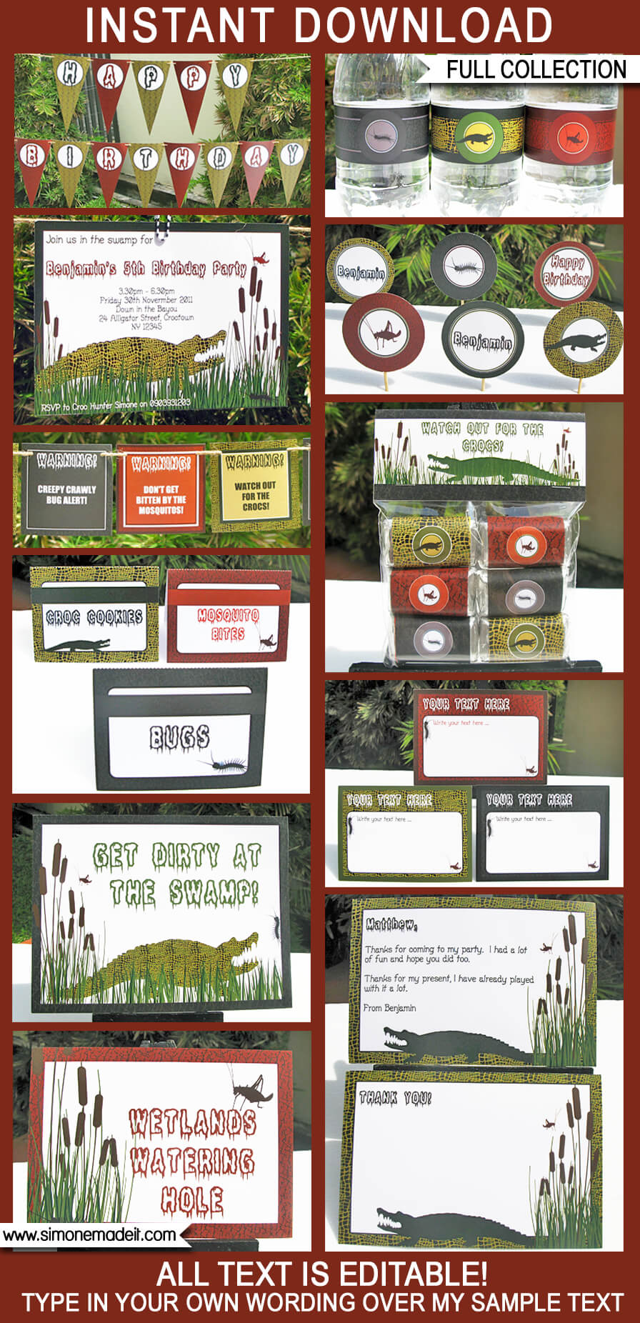 Swamp Party Printables, Invitations & Decorations | Editable Birthday Party Theme templates | INSTANT DOWNLOAD $12.50 via SIMONEmadeit.com