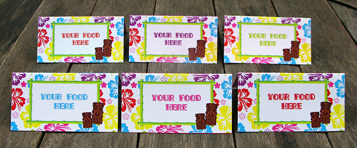 LUAU Buffet Food Labels or Place Cards