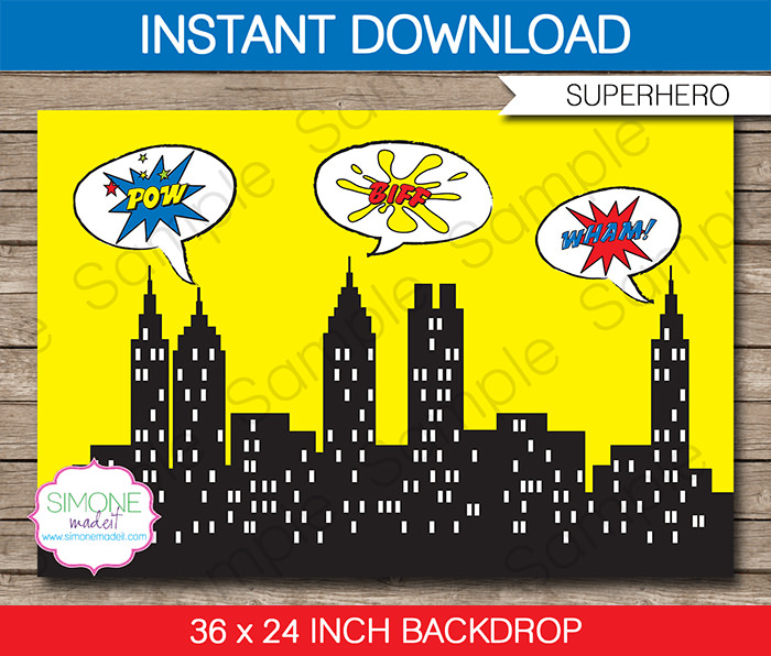 Superhero Theme Printable Party Backdrop