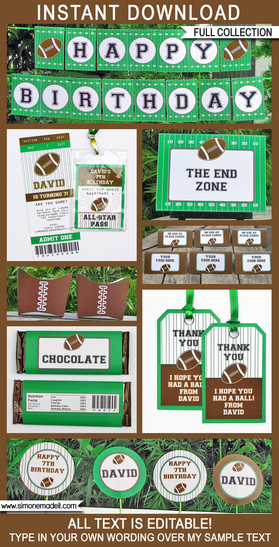 Football Party Printables, Invitations & Decorations | Tailgate Party | Birthday Party | Editable Theme Templates | INSTANT DOWNLOAD $12.50 via SIMONEmadeit.com