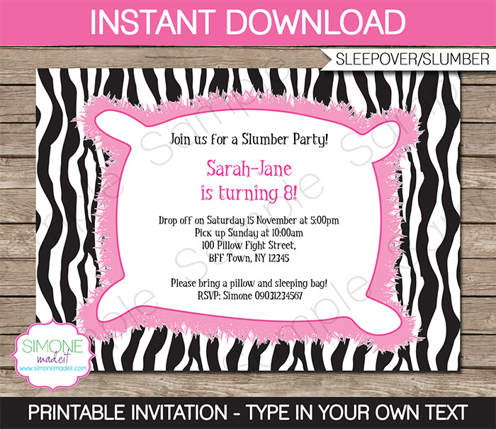 Slumber Birthday Party Invitations | Printable Template | Sleepover party