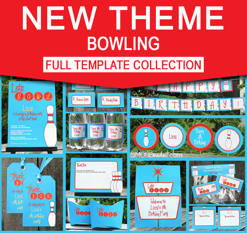 Bowling Birthday Party Printables - Editable Templates