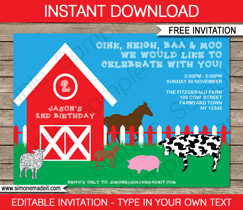 Free Printable Barnyard Farm Invitation | Birthday Party Theme | Editable DIY Template | via SIMONEmadeit.com