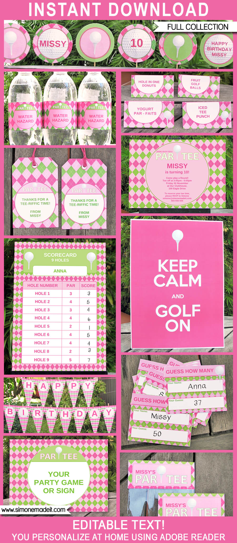 Pink Golf Birthday Party Printables, Invitations & Decorations | Editable Theme Templates | INSTANT DOWNLOAD $12.50 via SIMONEmadeit.com