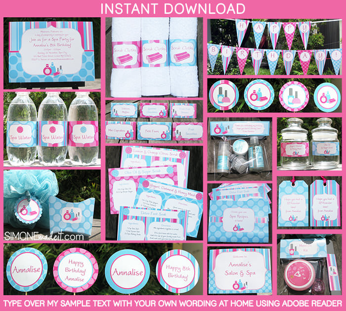 Spa Birthday Party Invitations | Theme Decorations | Printable templates