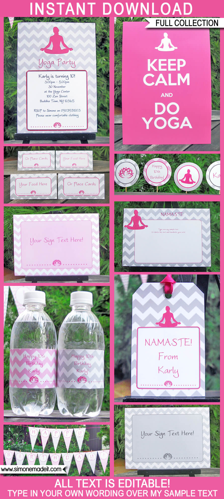 Yoga Party Printables, Invitations & Decorations | Editable Birthday Party Theme templates | INSTANT DOWNLOAD $12.50 via SIMONEmadeit.com