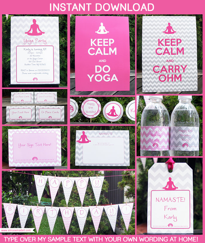 Yoga Birthday Party Invitations & Decorations | Printable Theme Templates