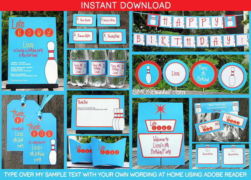 Bowling Birthday Party Invitations & Decorations | Printable Theme Templates