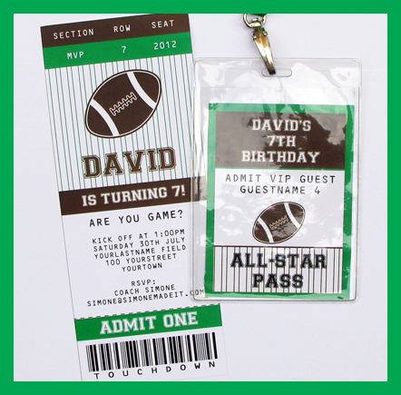 printable football ticket invitation & all star pass