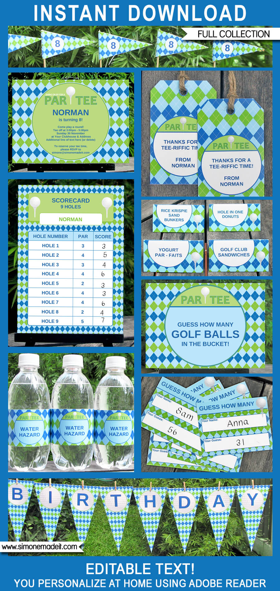 Golf Party Printables, Invitations & Decorations | Editable Birthday Party Theme templates | INSTANT DOWNLOAD $12.50 via SIMONEmadeit.com