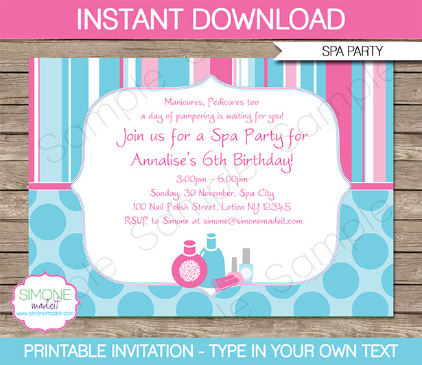 Spa Birthday Party Invitations | Printable Template