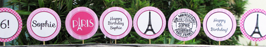 Paris Birthday party Cupcake Toppers