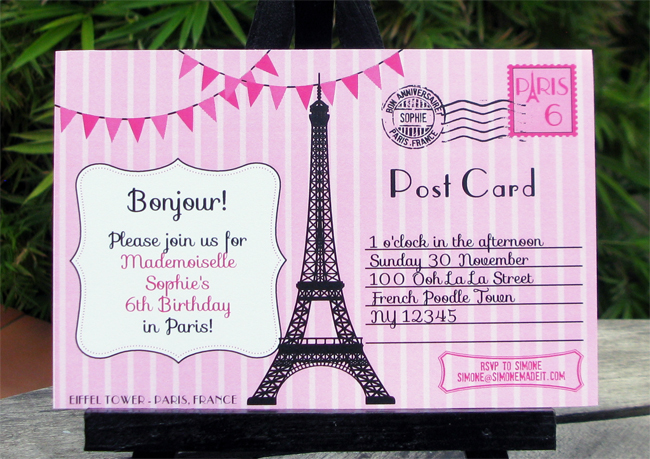 Birthday Party in Paris Invitations | Postcard to Paris invitations | Printable Template