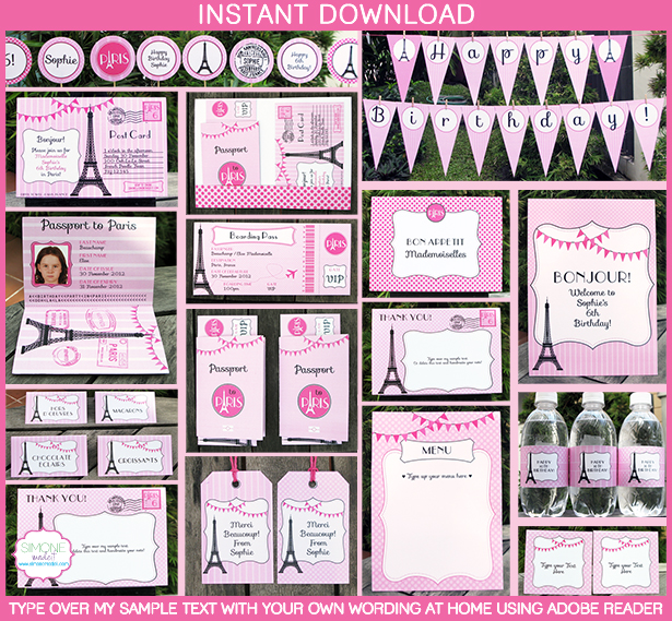 Birthday Party in Paris Invitations & Printable Collection | Passport to Paris Birthday Party | Printable Templates